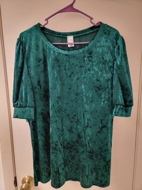 Acting Pro Velvet Dark Green Women's Puff Sleeve Top!